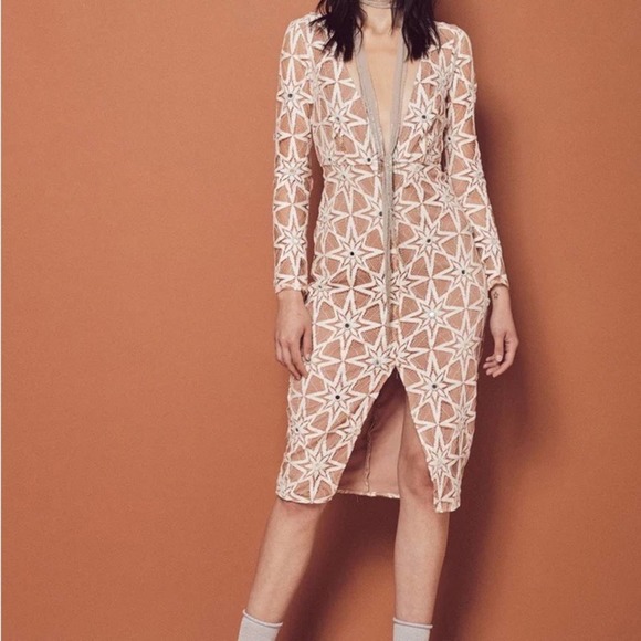 For Love and Lemons Metzi Floral Mirror Slit Lace Midi Dress - Picture 2 of 10